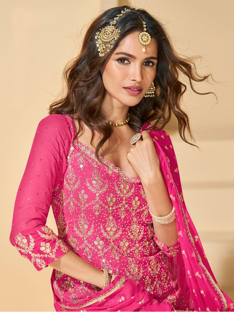 Pink Embroidered Georgette Salwar Suit