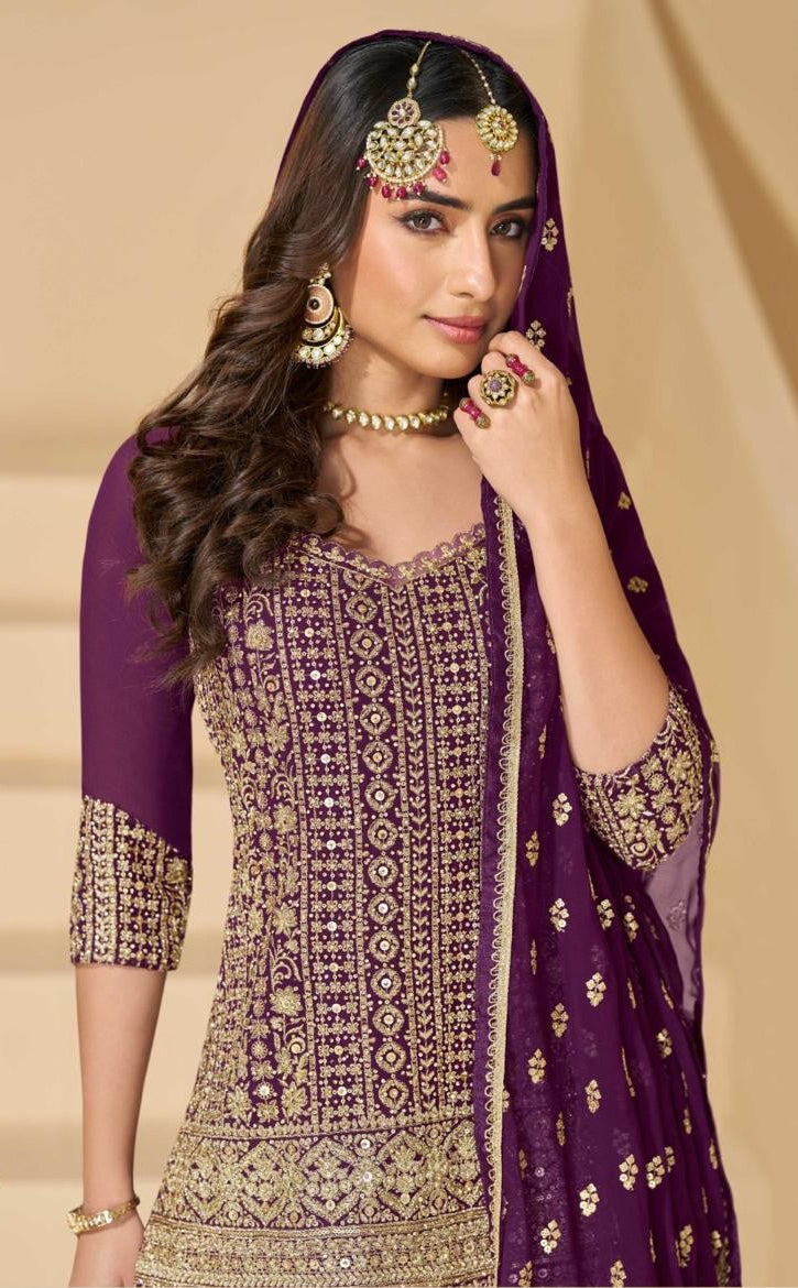 Dark Purple Georgette Designer Lehenga Style Suit